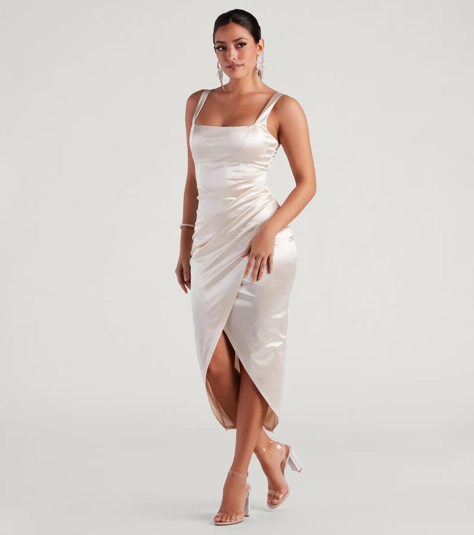 Samantha Formal Satin Midi Dress
