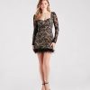 Natasha Lace Long Sleeve Feather Mini Dress