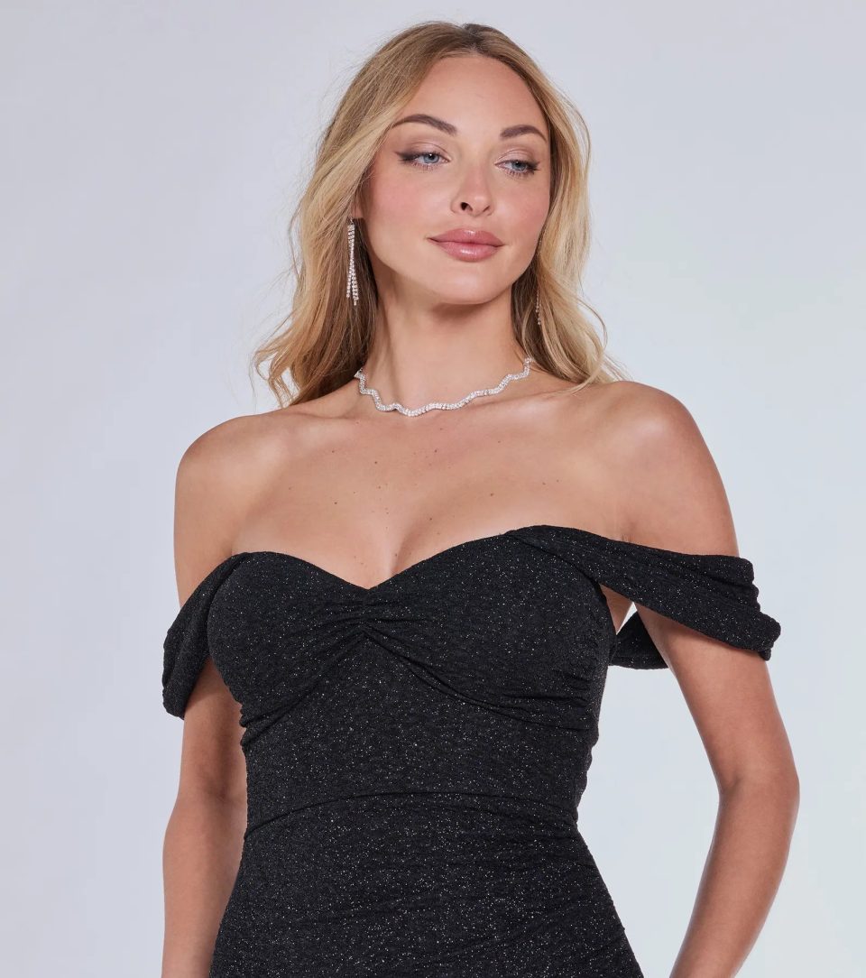 Lennon Glitter Knit Off-The-Shoulder Midi Dress