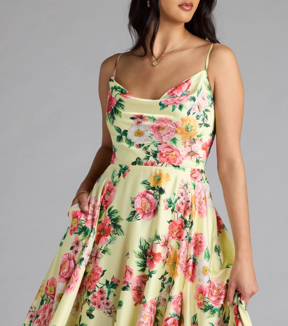 Robina Lace-Up A-Line Floral Satin Formal Dress