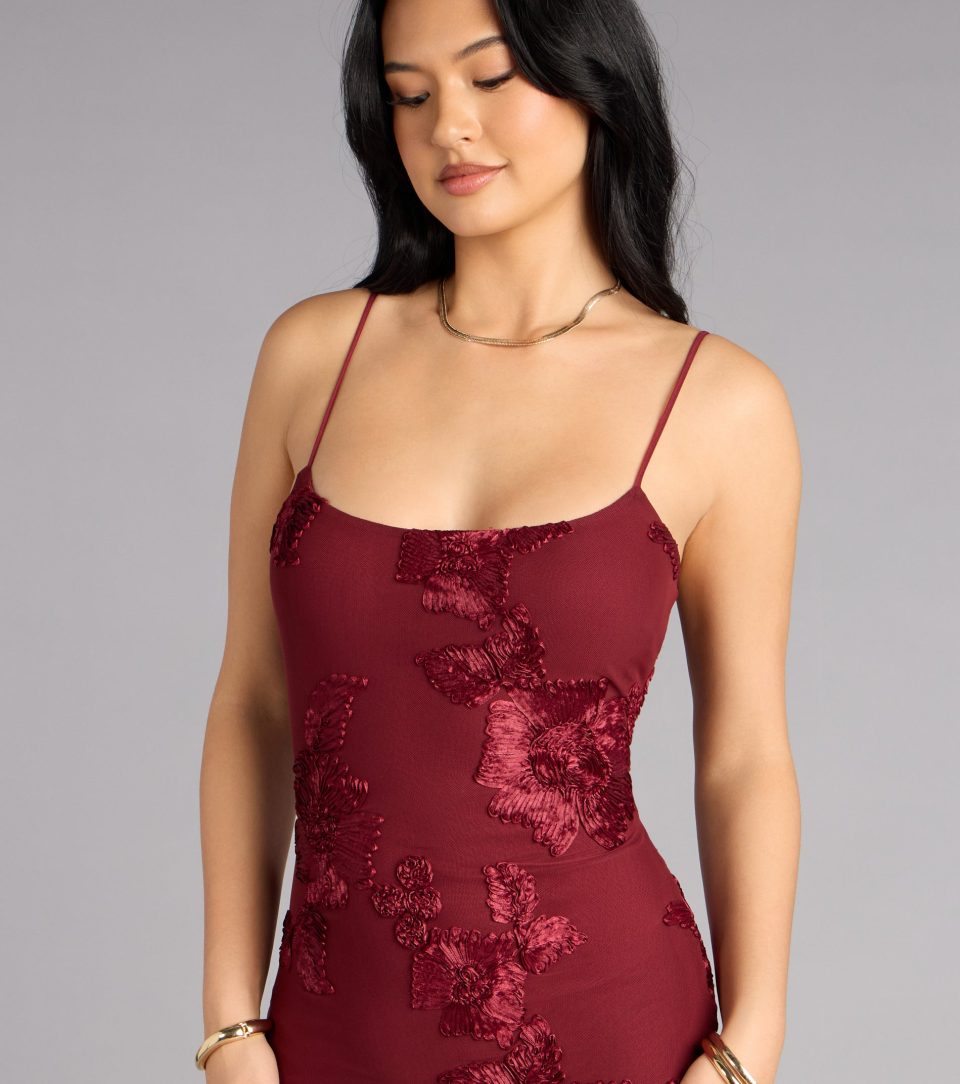 Leona Floral Mesh High Slit Column Dress