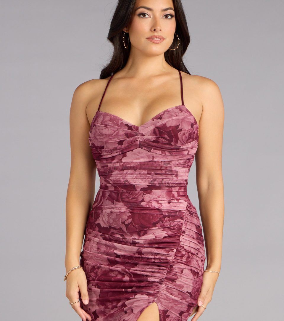 Claudia Lace-Up Slit Floral Formal Dress