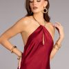 Meredith Satin Halter Open Back Formal Dress