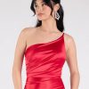 Contessa One-Shoulder Slit Satin Formal Dress