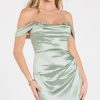 Phoebe Off-The-Shoulder Lace-Up Satin Formal Dress