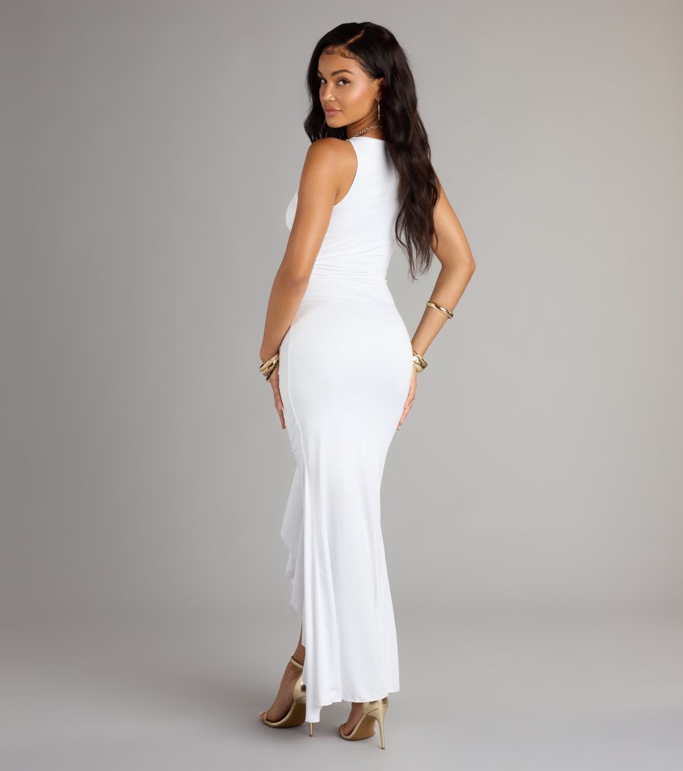 Showstopper Cutout Ruffle Slit Maxi Dress