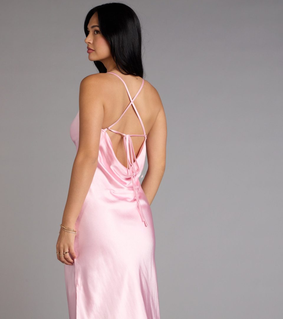 Dreamy Luxe Satin Strappy Back Midi Dress