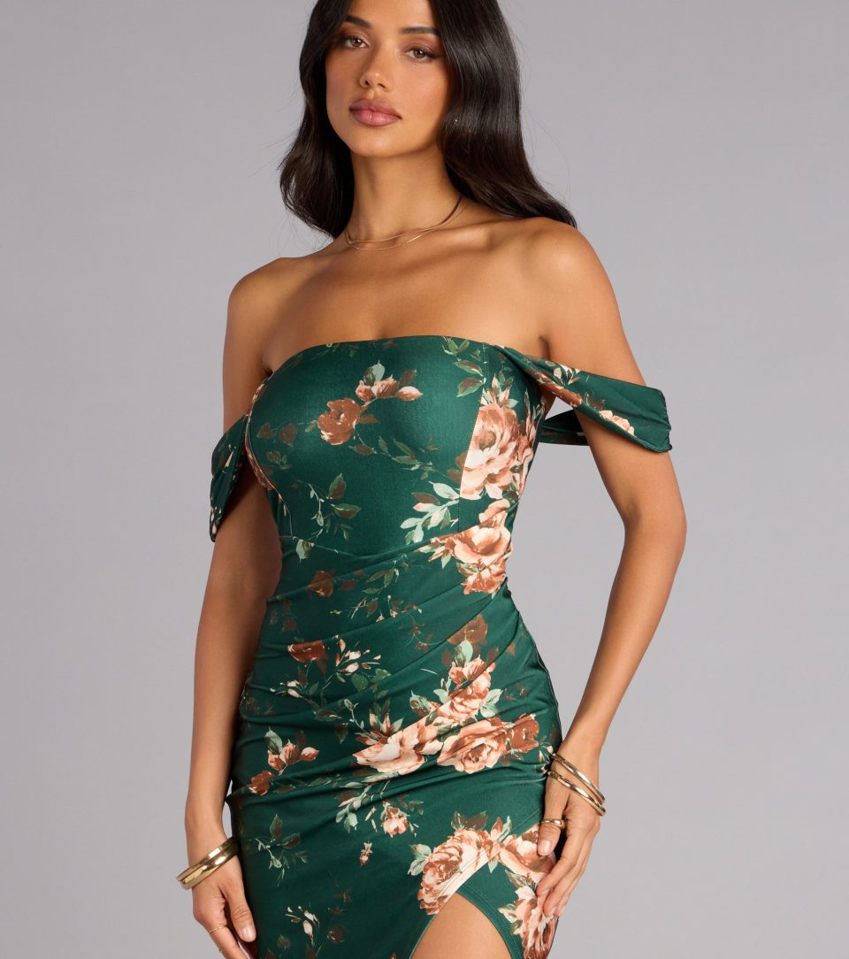 Floral Whispers Off-The-Shoulder Midi Dress