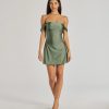 Classics Lover Off-The-Shoulder Satin A-Line Mini Dress