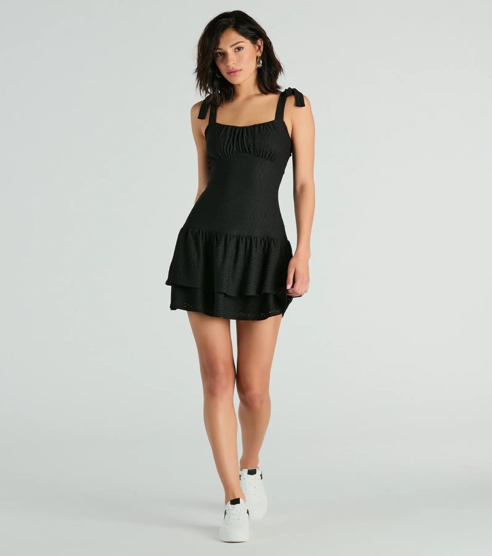 Life Is Sweet Eyelet Bodycon Ruffle Mini Dress