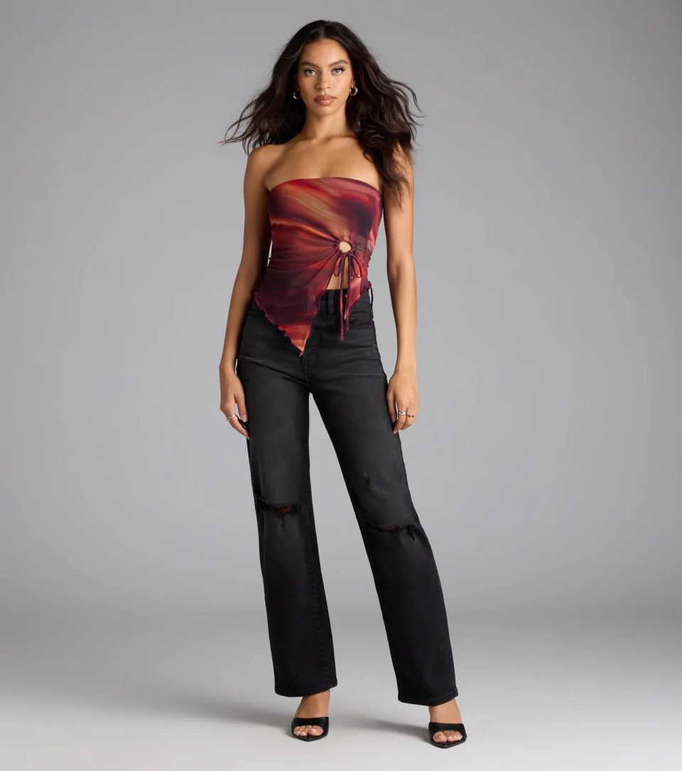 So Fly Abstract Slit Crop Top