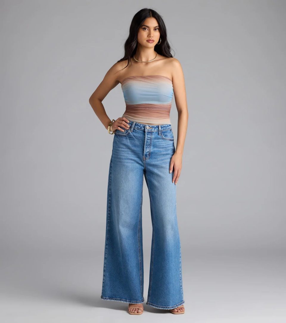 Artsy Allure Abstract Print Mesh Tube Top