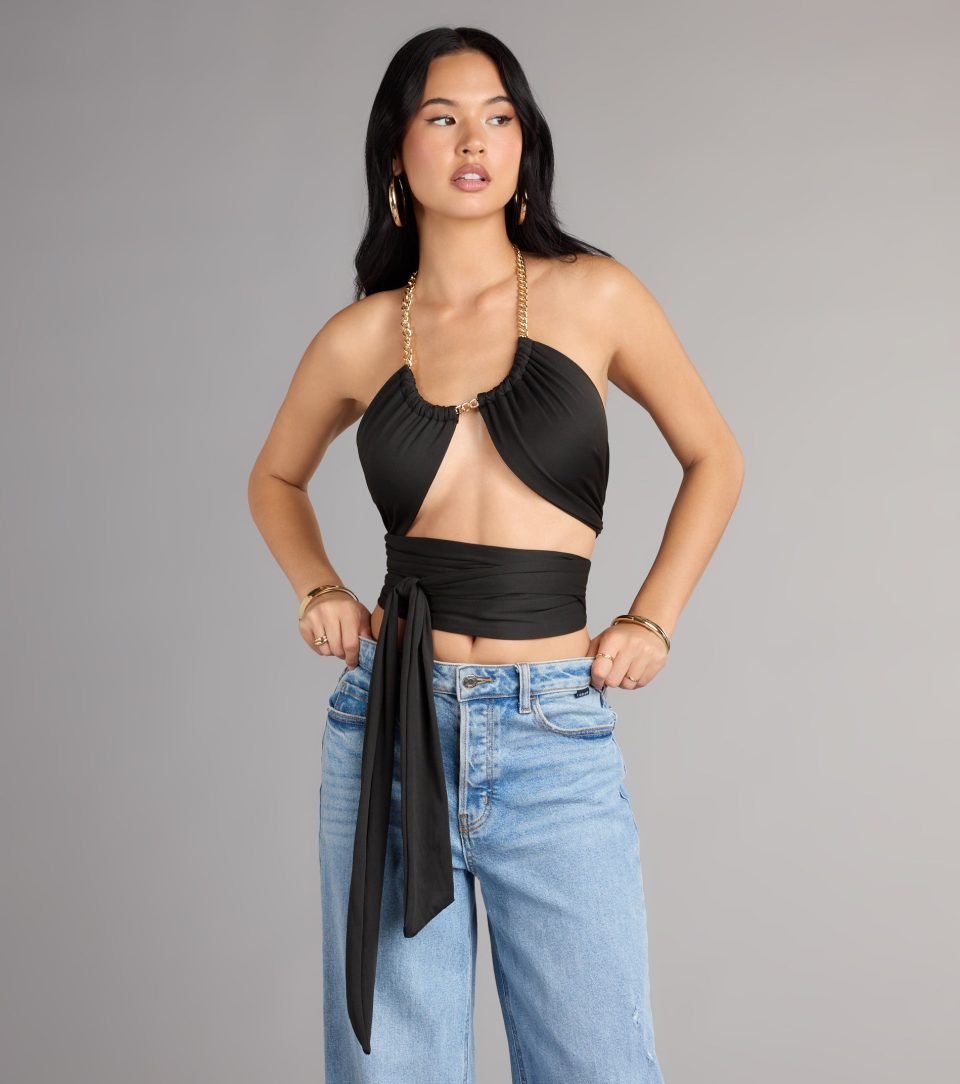 Chain Reaction Wrap Halter Top