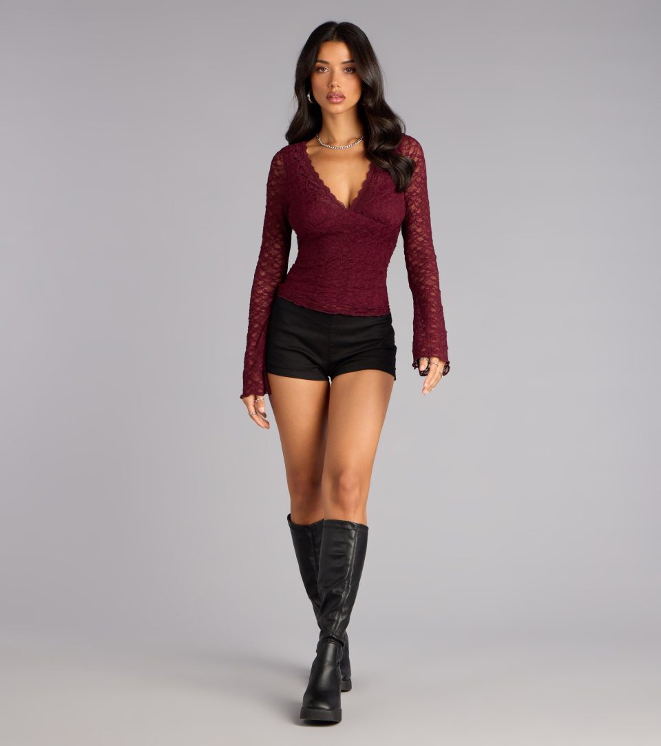 Glam Flair Long Sleeve Lace Top