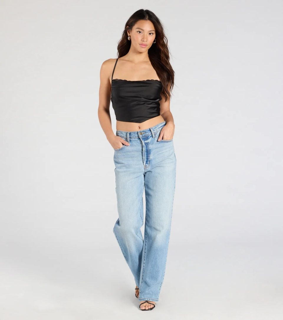 Sultry Stunner Lace-Up Satin Crop Top