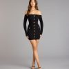 Buttoned Up Charm Off-The-Shoulder Mini Dress