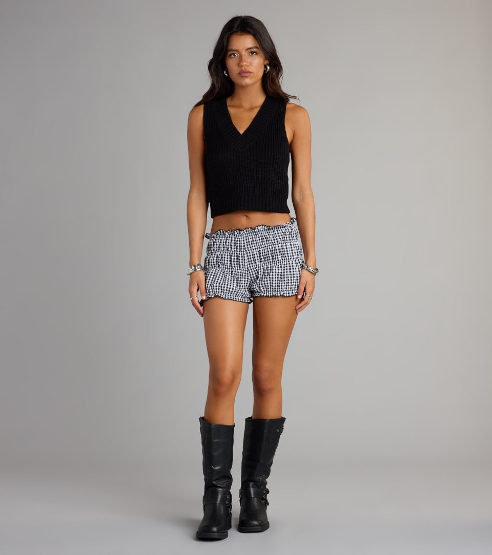 Preppy Babe V-Neck Cropped Sweater Vest