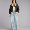 Downtown Girl Faux Leather Sherpa Crop Jacket