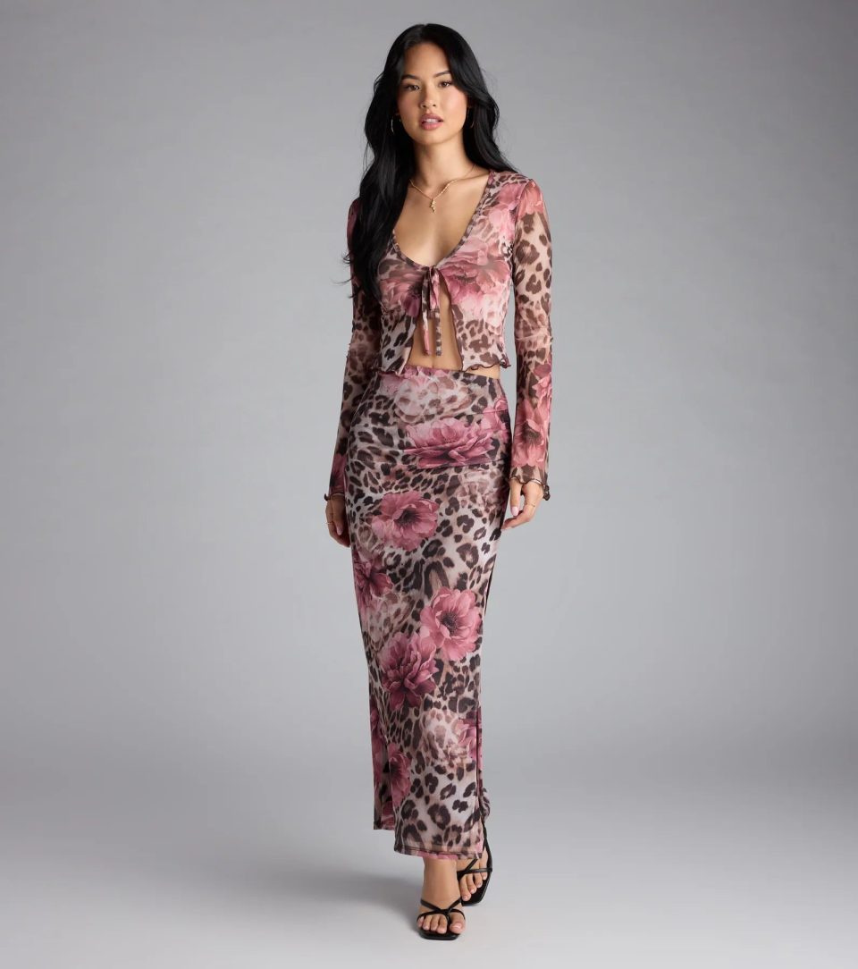 Fierce And Flirty Leopard Floral Tie-Front Top