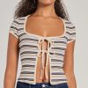 Stylish Status Striped Knit Tie-Front Top