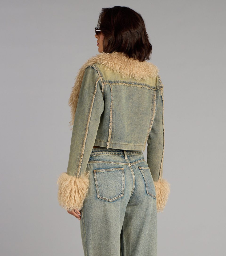 Scene Stealer Faux Fur Crop Denim Jacket