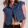 Edgy Mood Pocket Oversized Crop Denim Vest