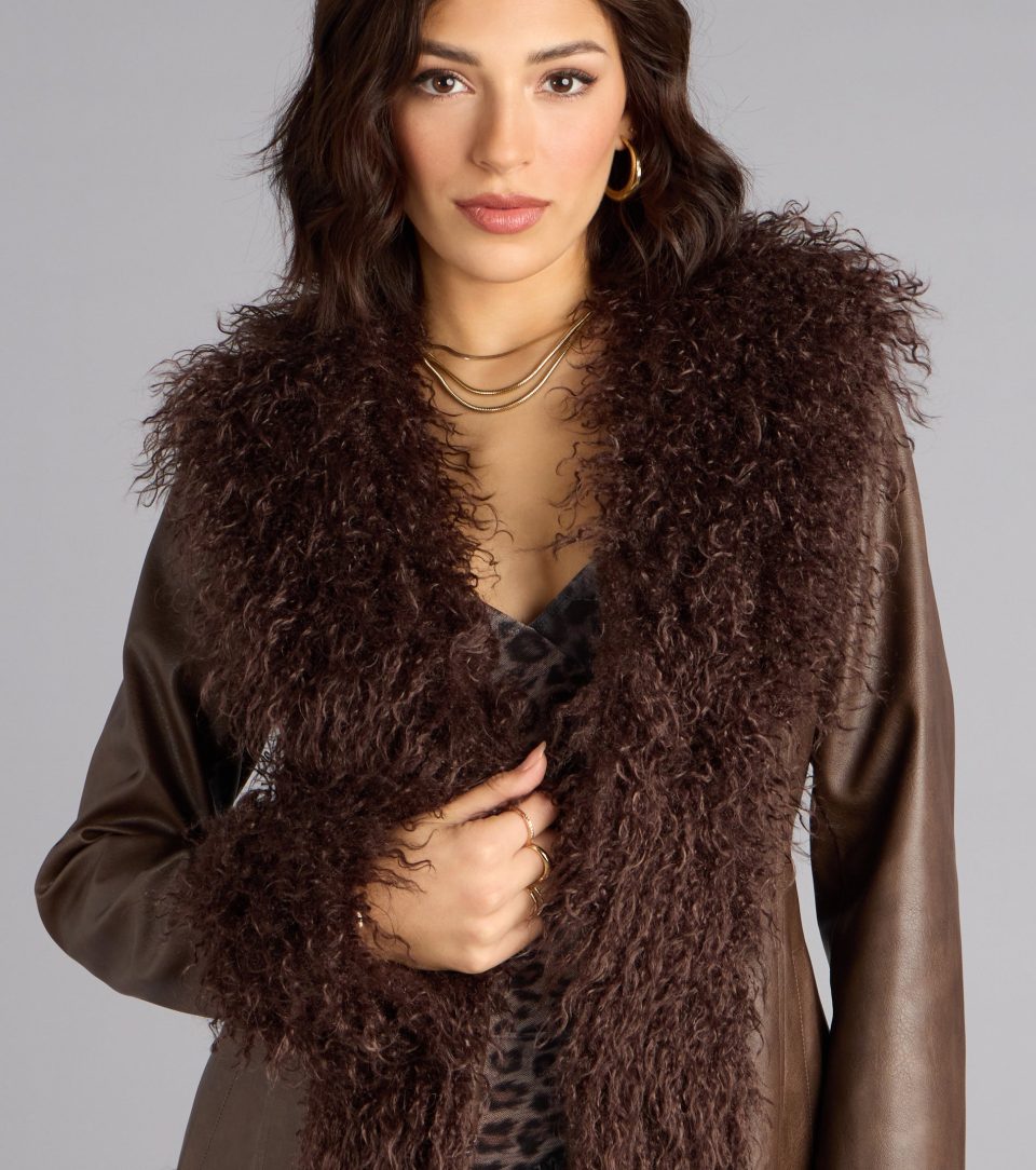 It Girl Faux Fur Trim Faux Leather Coat