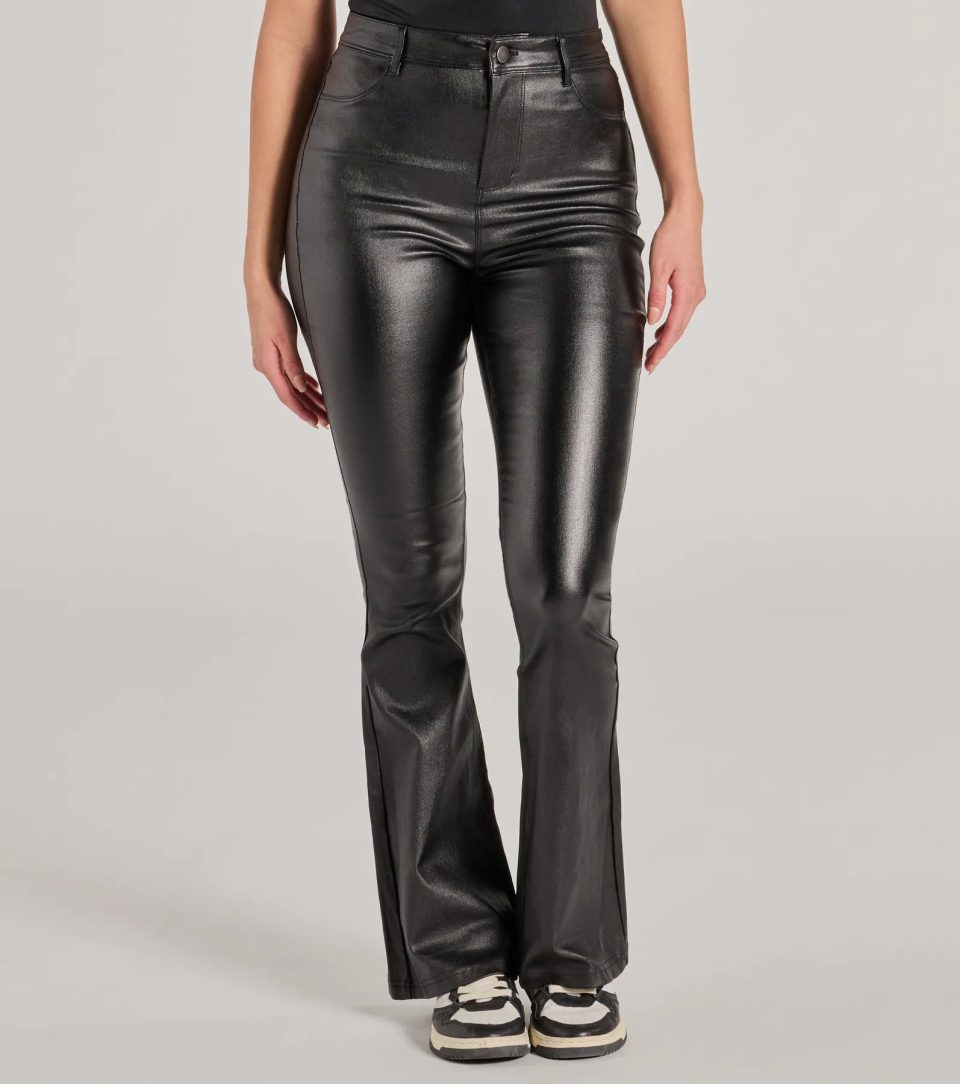 Sleek Business High-Rise Faux Leather Flare Pants