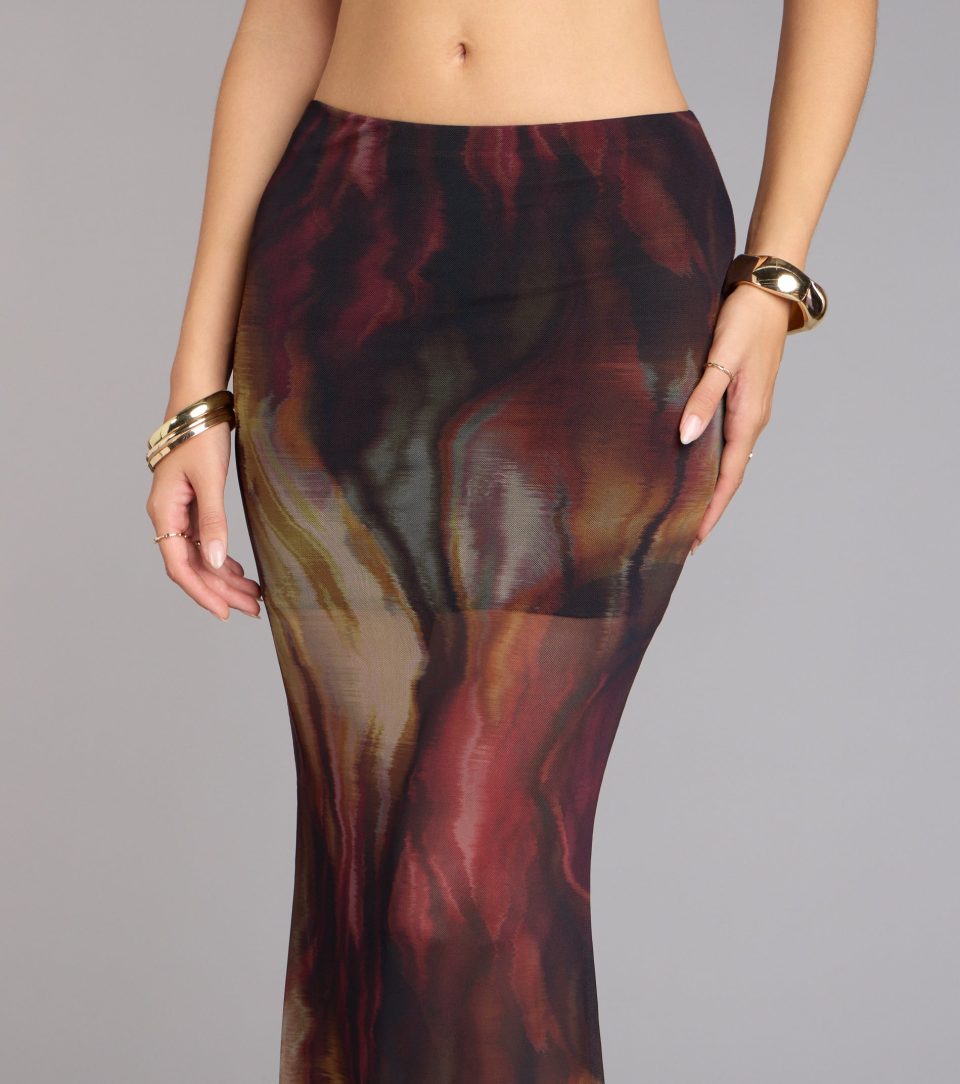 Night Out Muse Abstract Print Mesh Maxi Skirt