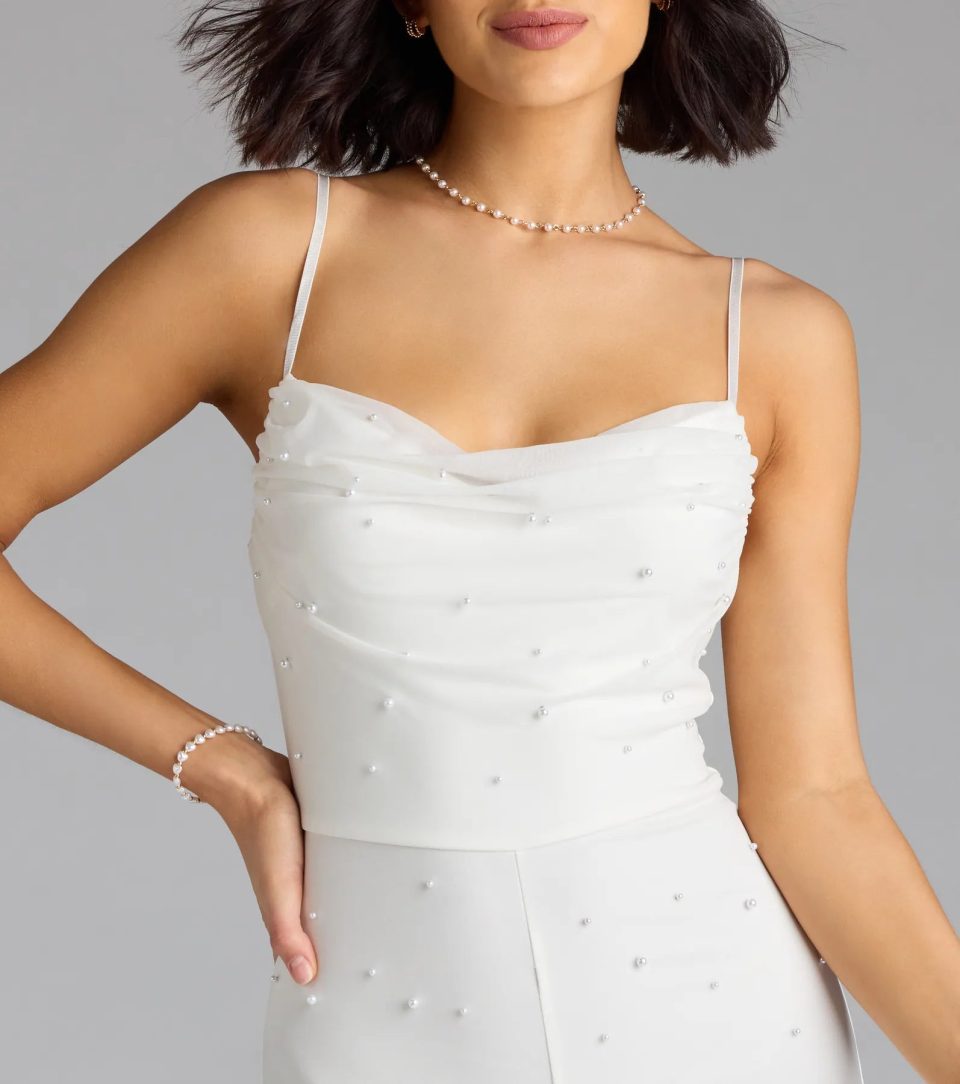 Elevate Your Vibe Wide-Leg Faux Pearl Jumpsuit