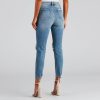 High-Rise Distressed Mom Skinny Jeans