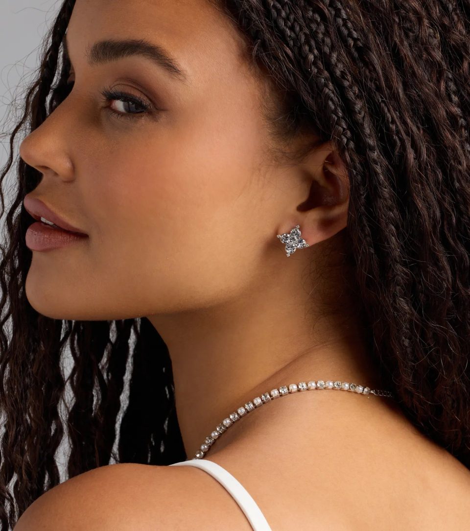 Lucky And Glam Rhinestone Clover Stud Earrings