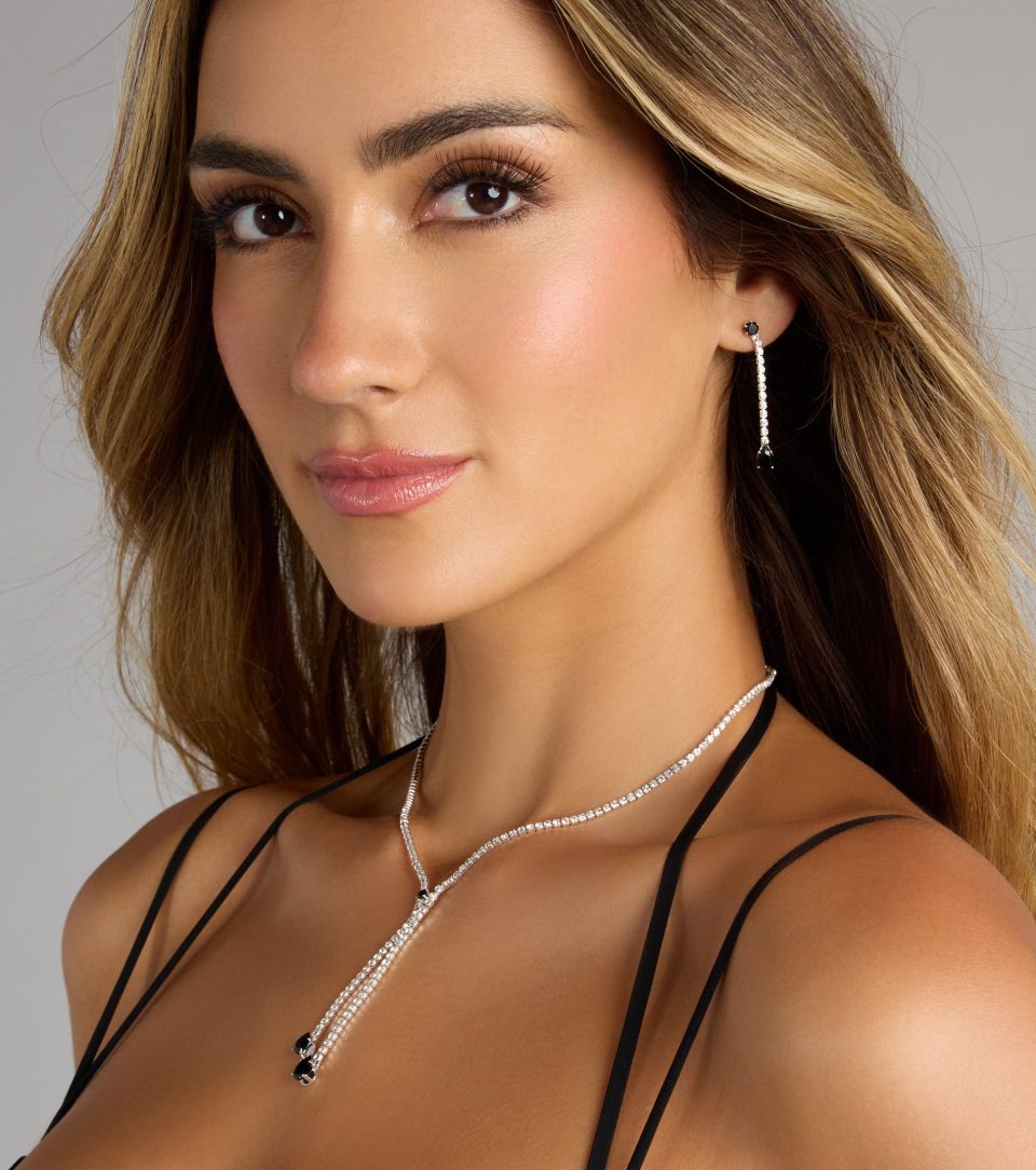 Elegant Glitz Rhinestone Necklace And Earrings Set