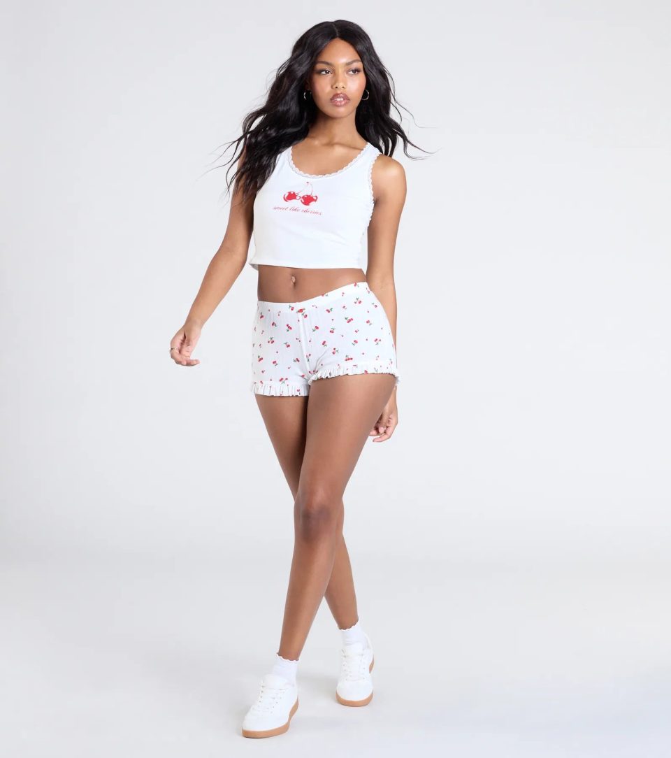 Sweet Pickings Cherry Print Knit Pajama Shorts