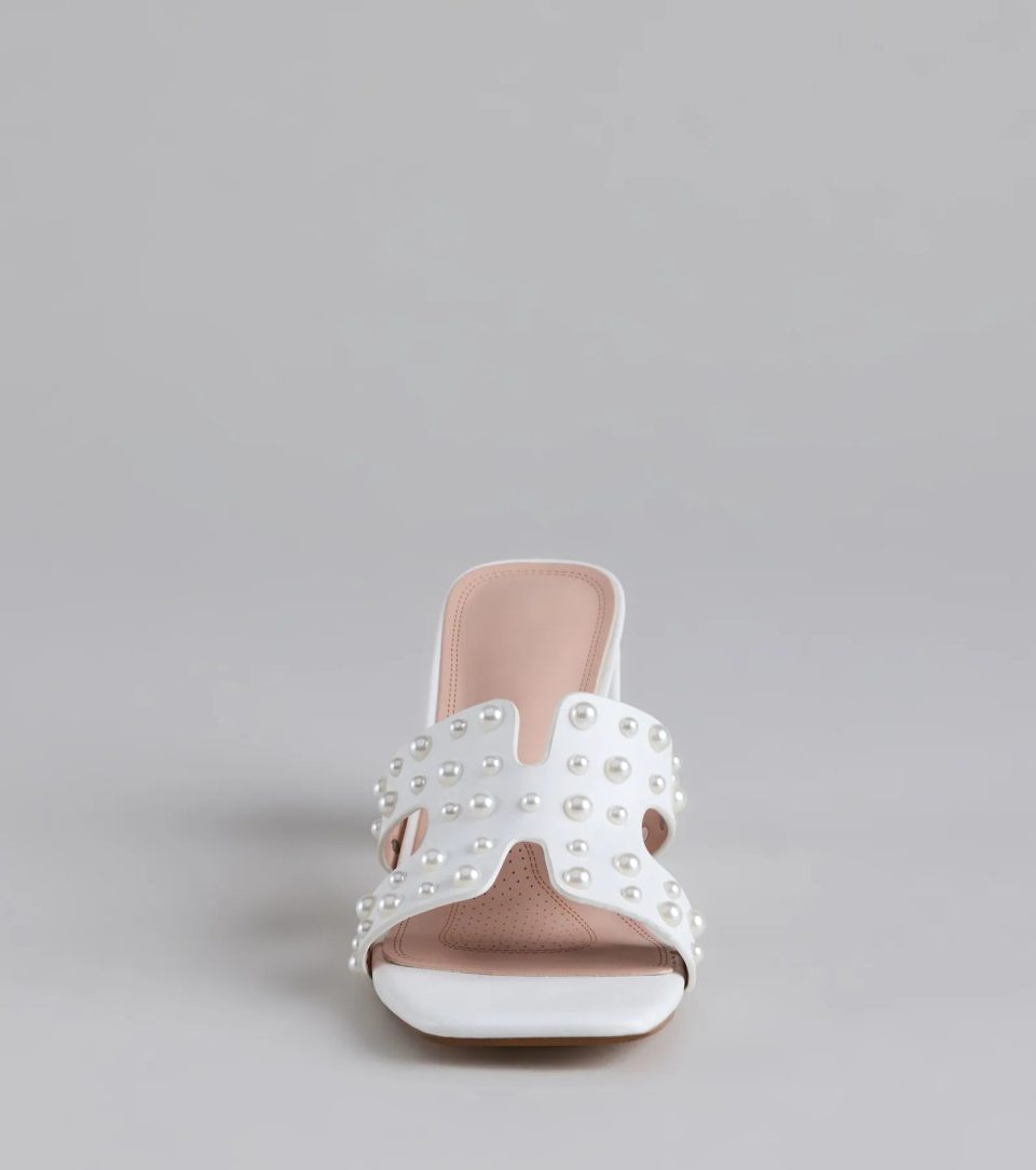 Playful Poise Pearl Block Heel Mules