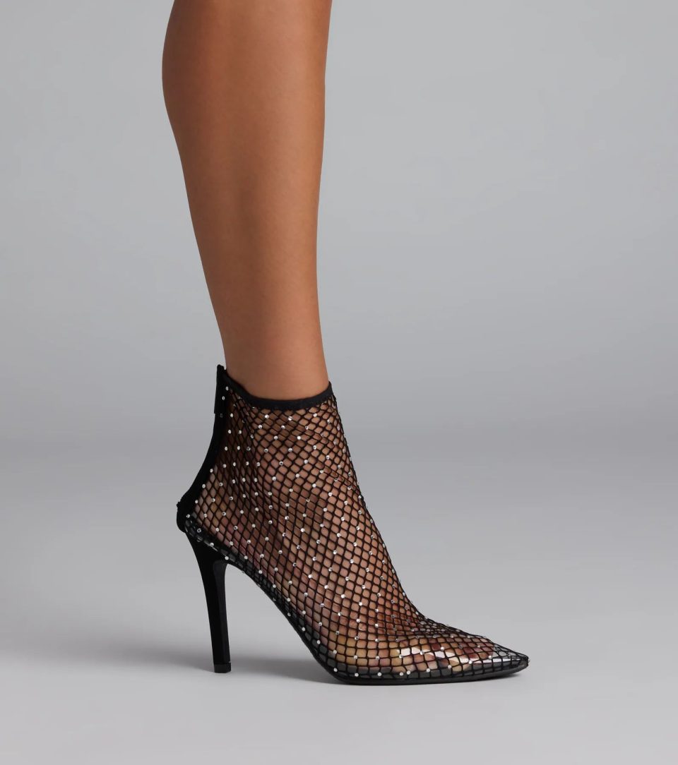 Up To No Good Rhinestone Fishnet Booties